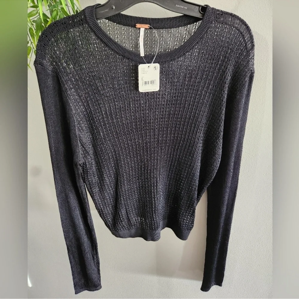 Free People H2O Black Mesh Long Sleeve Top